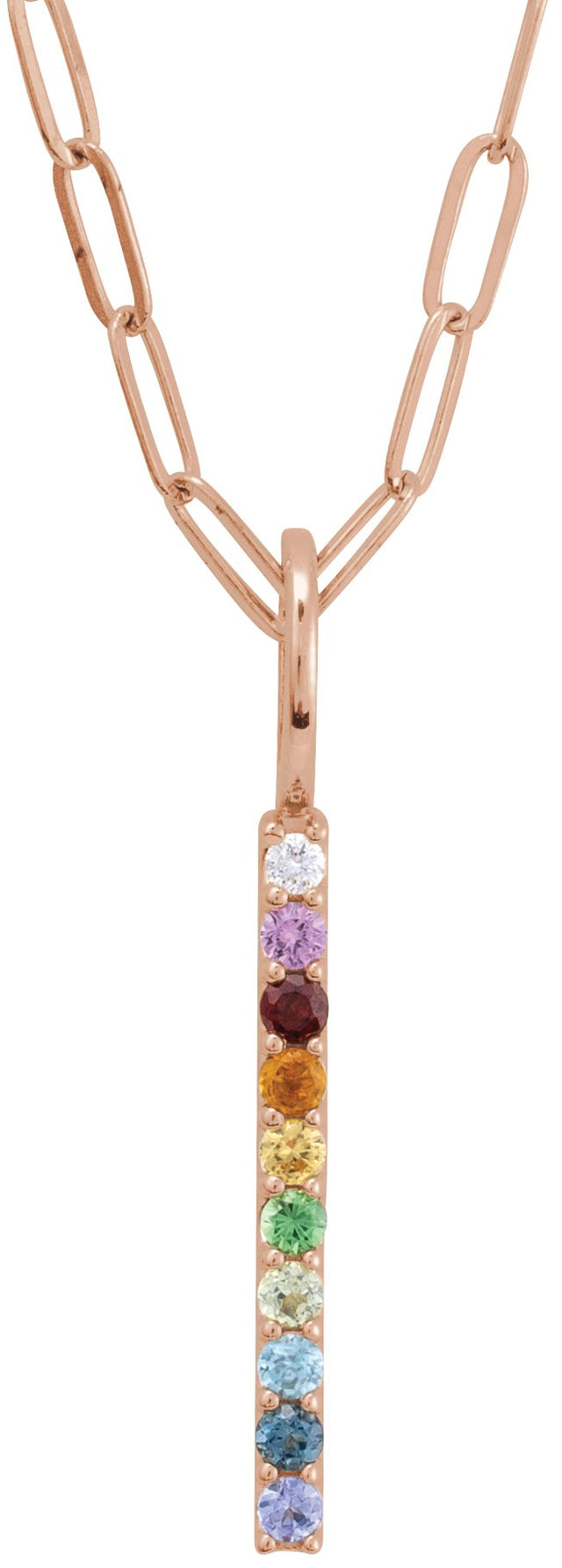 14K Gold Round Natural Diamond Rainbow Bar Necklace or Pendant - Rose Gold