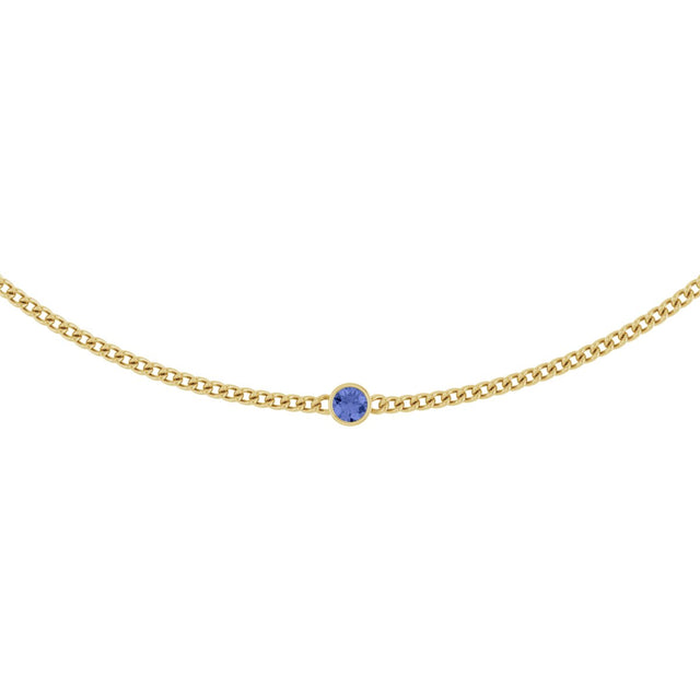 14K Gold Round Natural Tanzanite Solitaire Necklace - Yellow Gold