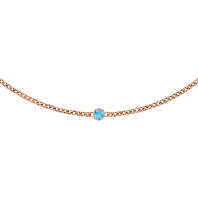14K Gold Round Natural Swiss Blue Topaz Solitaire Necklace - Rose Gold