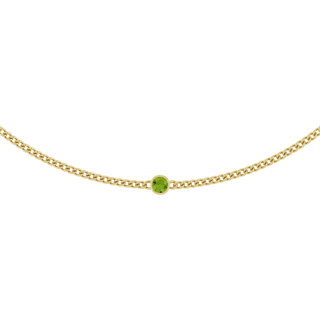 14K Gold Round Natural Peridot Solitaire Necklace III - Yellow Gold