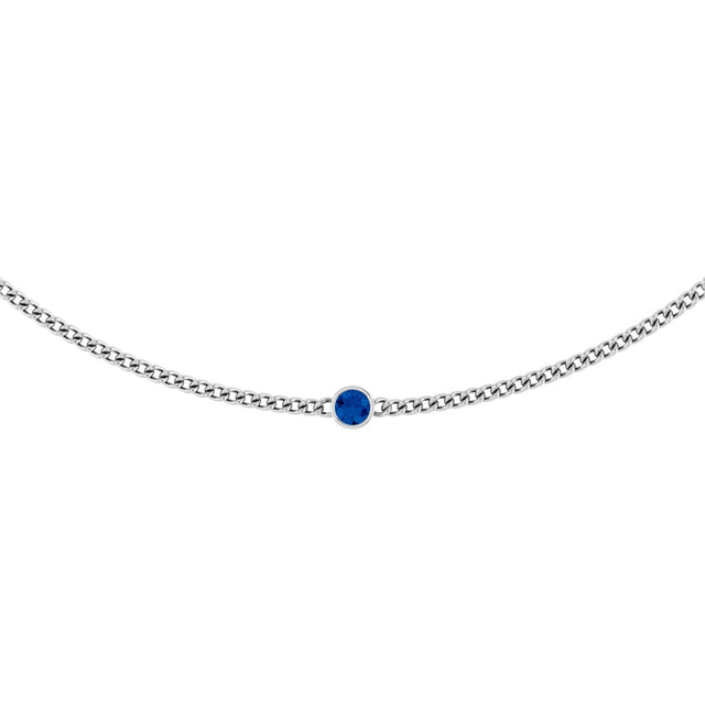 14K Gold Round Lab-Grown Blue Sapphire Solitaire Necklace III - White Gold