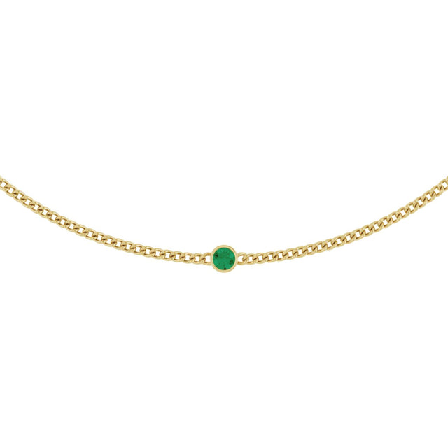 14K Gold Round Lab-Grown Emerald Solitaire Necklace III - Yellow Gold