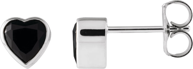Platinum Natural Black Onyx Heart Bezel-Set Stud Earrings