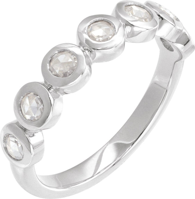 14K Gold Round Lab-Grown Moissanite Cabochon Ring - White Gold