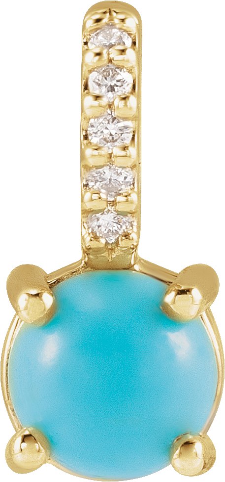 14K Gold Round Natural Turquoise & Natural Diamond Accented Cabochon Pendant – 0.02 CTW - Yellow Gold