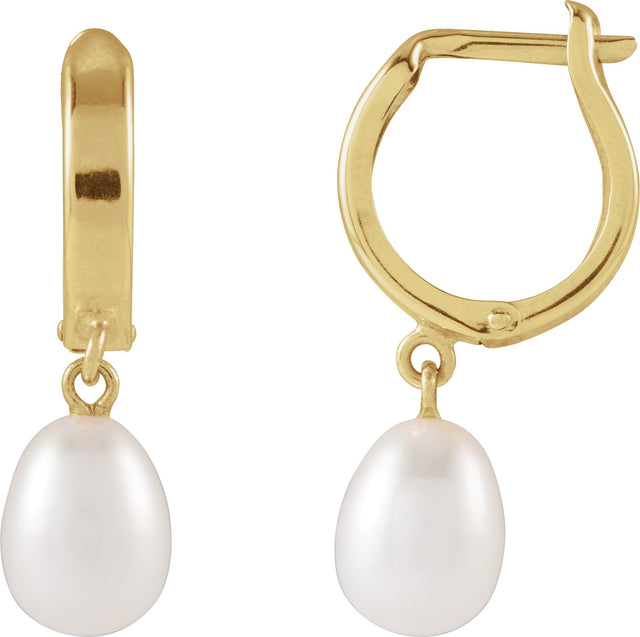 14K Gold Cultured White Freshwater Pearl Pearl Hoop Earrings - Yellow Gold