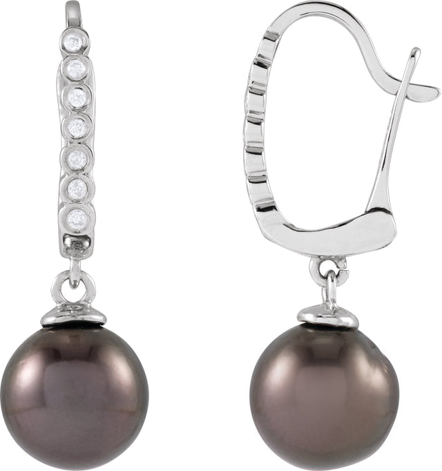 14K Gold Cultured Gray Tahitian Pearl & Natural Diamond Accented Pearl Earrings