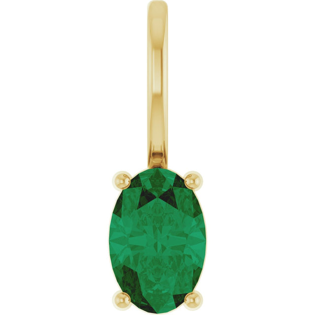 14K Gold Oval Lab-Grown Emerald Solitaire Pendant – 6x4mm - Yellow Gold