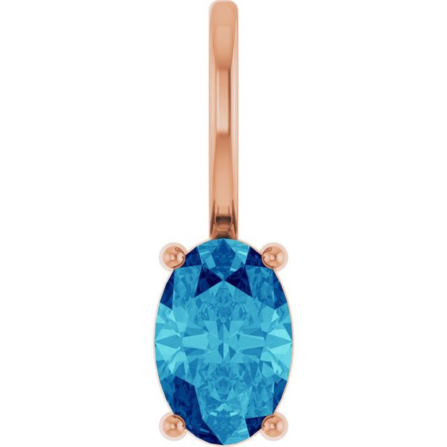 14K Gold Oval Natural Blue Zircon Solitaire Pendant – 6x4mm - Rose Gold