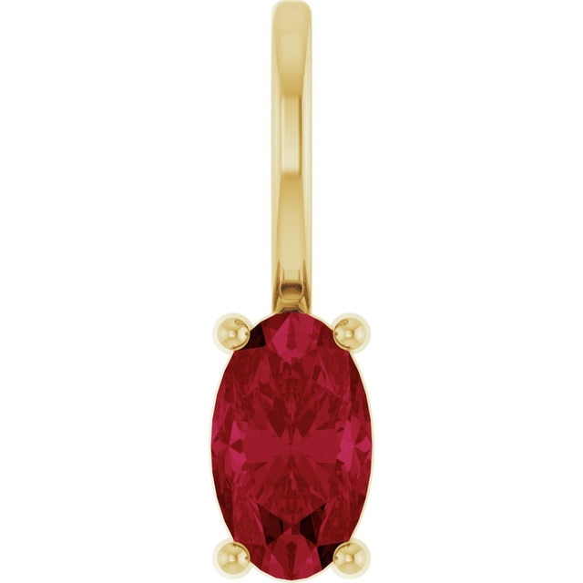 14K Gold Oval Lab-Grown Ruby Solitaire Pendant - Yellow Gold