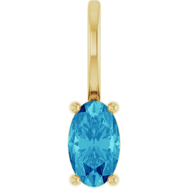 14K Gold Oval Natural Blue Zircon Solitaire Pendant - Yellow Gold