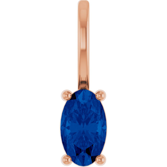 14K Gold Oval Lab-Grown Blue Sapphire Solitaire Pendant - Rose Gold