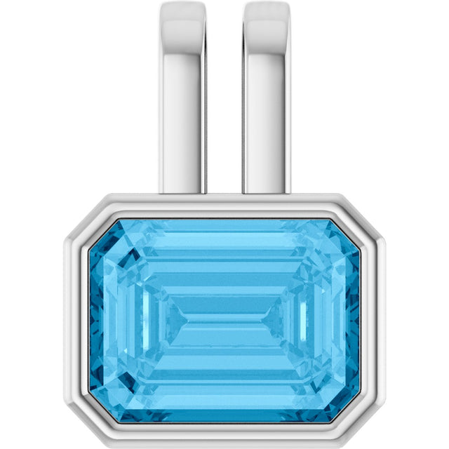 Platinum Emerald Natural Swiss Blue Topaz Bezel-Set Solitaire Pendant