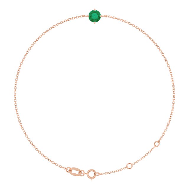 14K Gold Round Lab-Grown Emerald Link Bracelet - Rose Gold