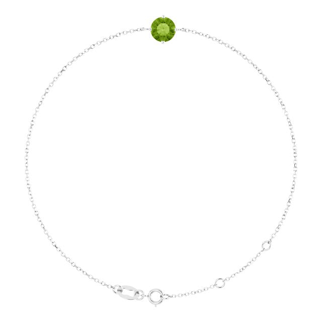 14K Gold Round Natural Peridot Link Bracelet - White Gold