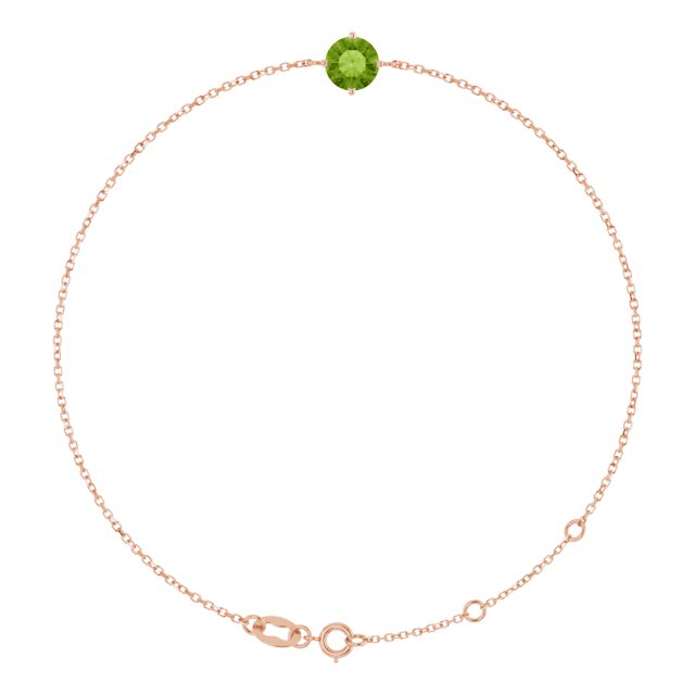 14K Gold Round Natural Peridot Link Bracelet - Rose Gold
