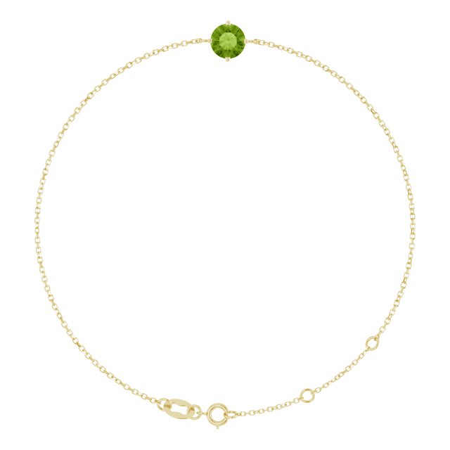 14K Gold Round Natural Peridot Link Bracelet - Yellow Gold