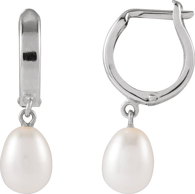 14K Gold Cultured White Freshwater Pearl Pearl Hoop Earrings - White Gold