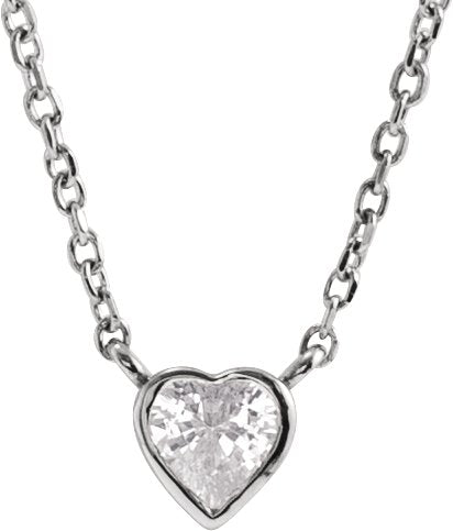 Platinum Natural White Sapphire Heart Bezel-Set Necklace