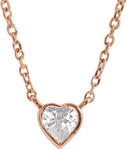 14K Gold Natural White Sapphire Heart Bezel-Set Necklace - Rose Gold