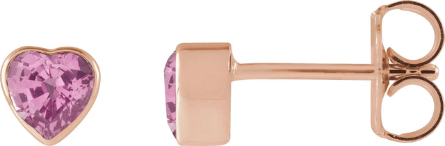 14K Gold Natural Pink Sapphire Heart Bezel-Set Stud Earrings - Rose Gold