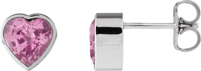 Platinum Natural Pink Sapphire Heart Bezel-Set Stud Earrings
