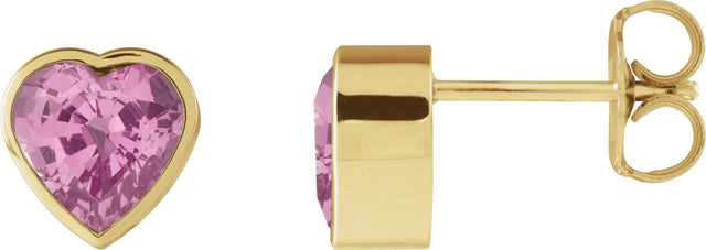 14K Gold Natural Pink Sapphire Heart Bezel-Set Stud Earrings - Yellow Gold