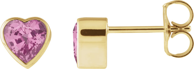 14K Gold Natural Pink Sapphire Heart Bezel-Set Stud Earrings - Yellow Gold