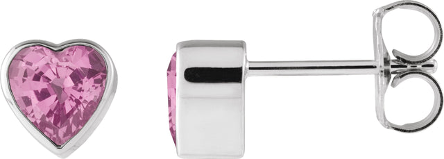 Platinum Natural Pink Sapphire Heart Bezel-Set Stud Earrings