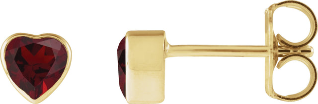 14K Gold Natural Mozambique Garnet Heart Bezel-Set Stud Earrings - Yellow Gold