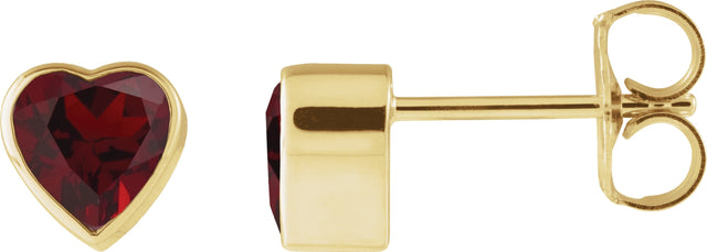 14K Gold Natural Mozambique Garnet Heart Bezel-Set Stud Earrings - Yellow Gold
