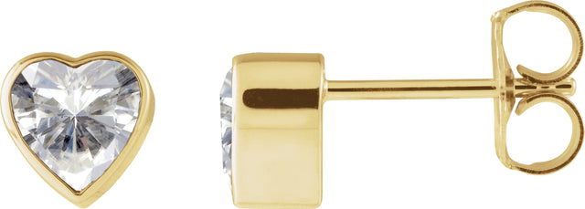 14K Gold Lab-Grown Moissanite Heart Bezel-Set Stud Earrings - Yellow Gold
