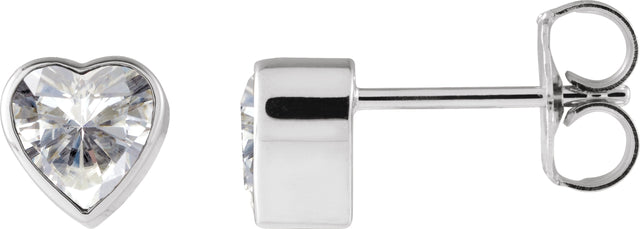 14K Gold Lab-Grown Moissanite Heart Bezel-Set Stud Earrings - White Gold