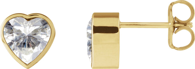 14K Gold Lab-Grown Moissanite Heart Bezel-Set Stud Earrings - Yellow Gold
