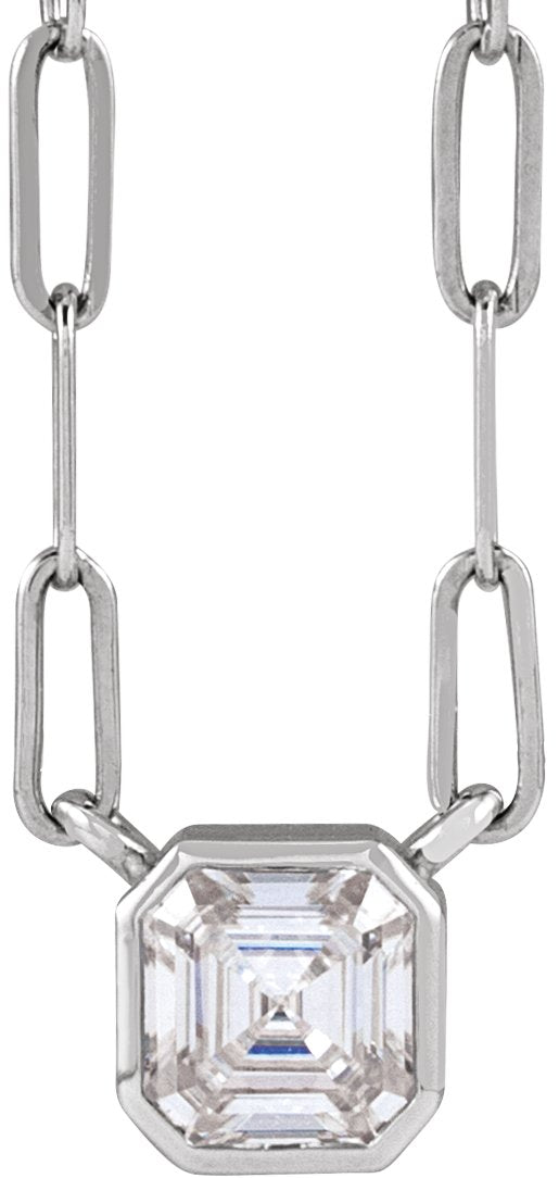 14K Gold Asscher Lab-Grown Moissanite Solitaire Necklace - White Gold