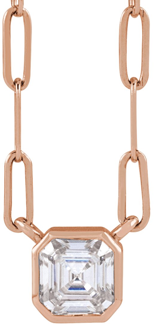14K Gold Asscher Lab-Grown Moissanite Solitaire Necklace - Rose Gold
