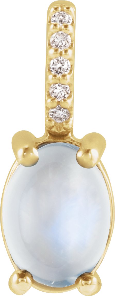 14K Gold Oval Natural Rainbow Moonstone & Natural Diamond Accented Cabochon Necklace or Pendant – 0.02 CTW - Yellow Gold