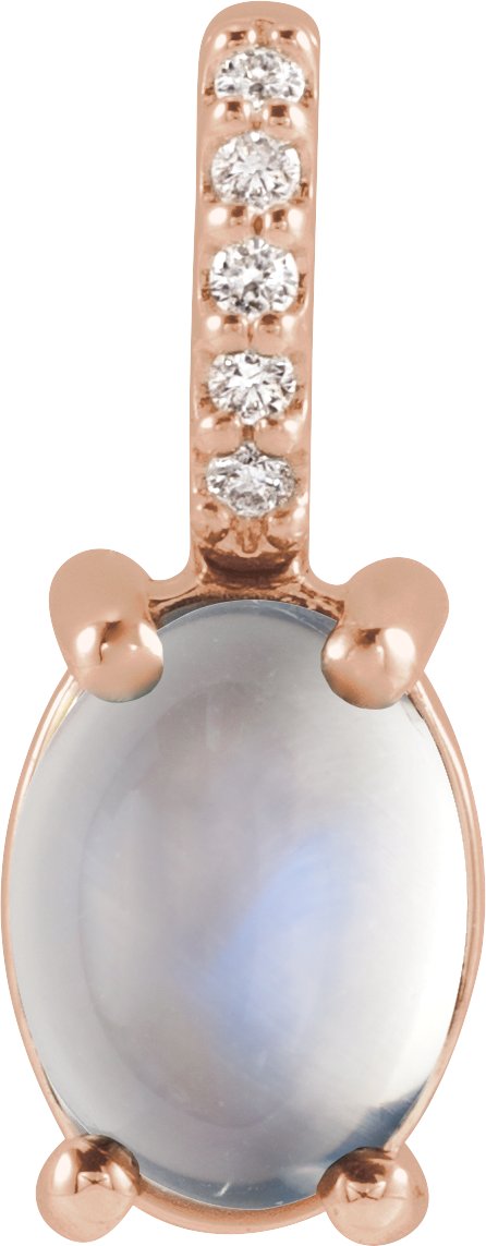 14K Gold Oval Natural Rainbow Moonstone & Natural Diamond Accented Cabochon Necklace or Pendant – 0.02 CTW - Rose Gold