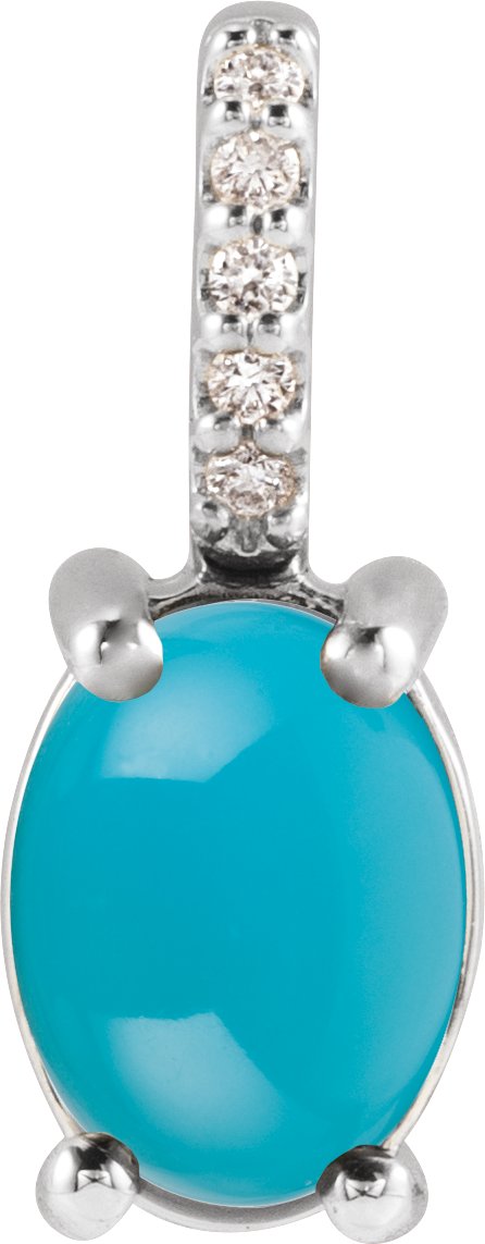 Platinum Oval Natural Turquoise & Natural Diamond Accented Cabochon Necklace or Pendant
