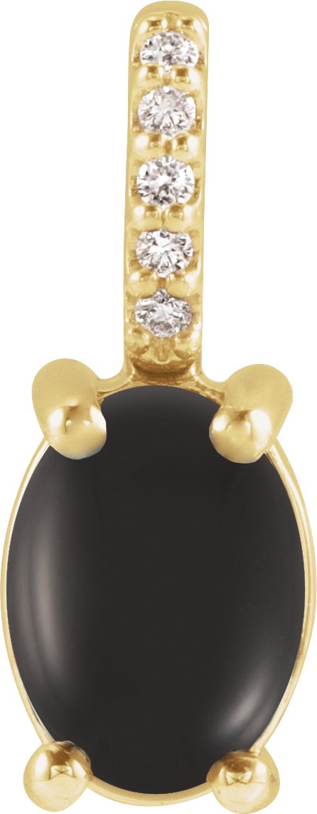 14K Gold Oval Natural Black Onyx & Natural Diamond Accented Cabochon Necklace or Pendant – 0.02 CTW - Yellow Gold