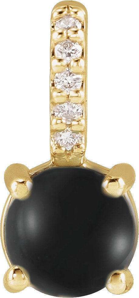 14K Gold Round Natural Onyx & Natural Diamond Accented Cabochon Pendant - Yellow Gold