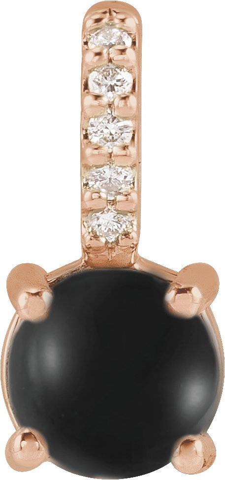 14K Gold Round Natural Onyx & Natural Diamond Accented Cabochon Pendant - Rose Gold
