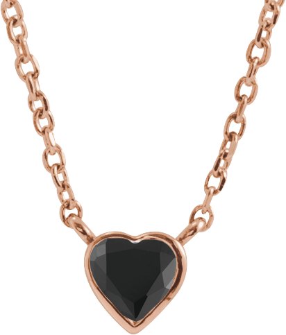 14K Gold Natural Black Onyx Heart Bezel-Set Necklace - Rose Gold