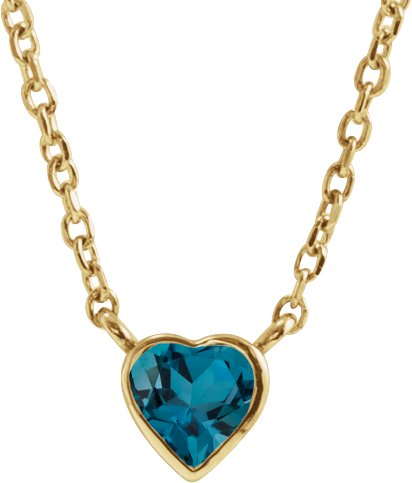 14K Gold Natural London Blue Topaz Heart Bezel-Set Necklace - Yellow Gold