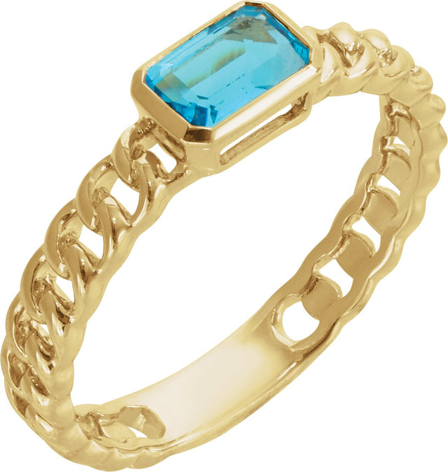 14K Gold Emerald Natural Sky Blue Topaz Solitaire Ring - Yellow Gold