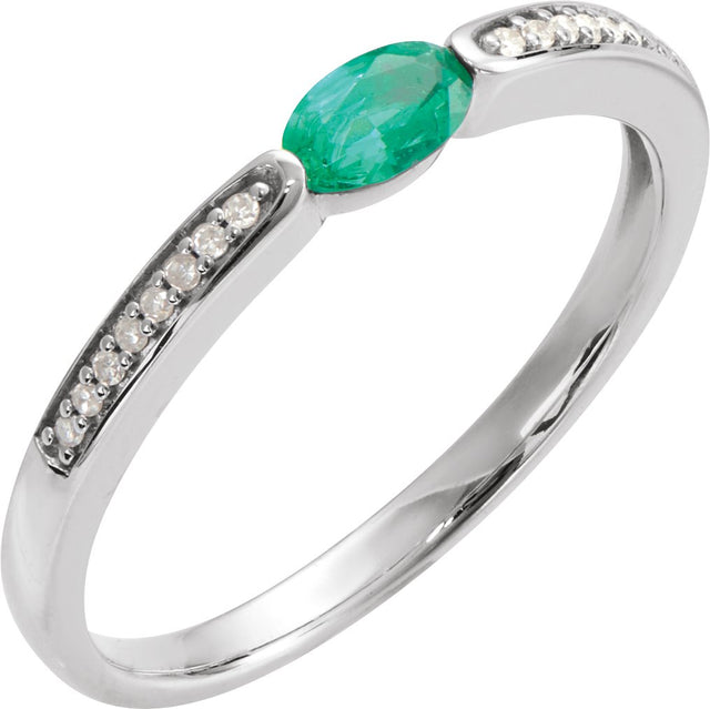 14K Gold Oval Emerald & Natural Diamond Accented Ring