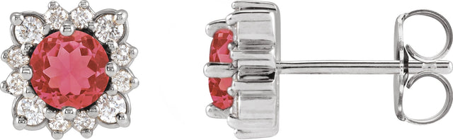 Platinum Natural Ruby & Natural Diamond Round Halo-Style Earrings