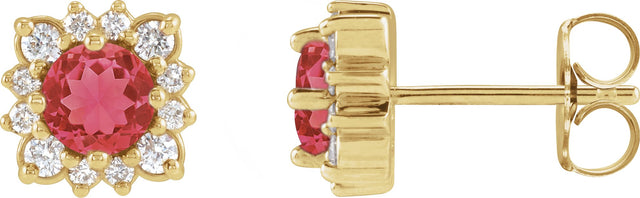 14K Gold Lab-Grown Ruby & Natural Diamond Round Halo-Style Earrings - Yellow Gold