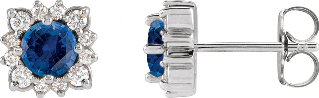 Platinum Natural Blue Sapphire & Natural Diamond Round Halo-Style Earrings