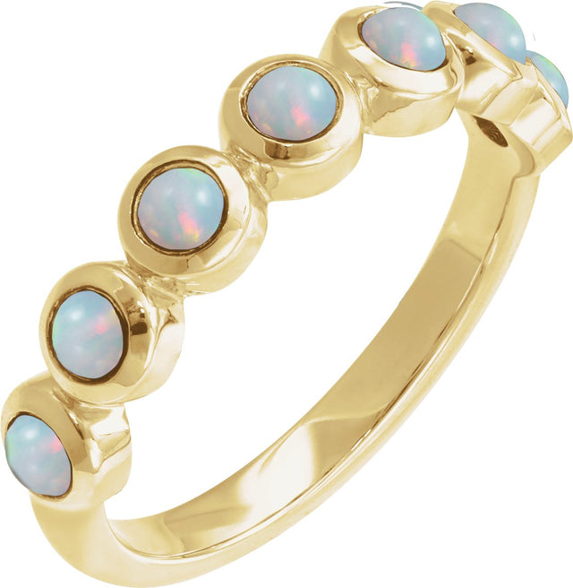 14K Gold Round Natural White Opal Cabochon Ring – 2-3mm Stones - Yellow Gold